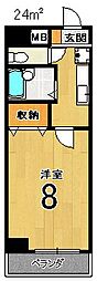 カーサクレール 1Kの間取図画像