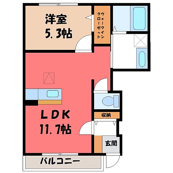 Hotto House ｜栃木県小山市大字小山(賃貸アパート1LDK・1階・42.74㎡)の写真 その2