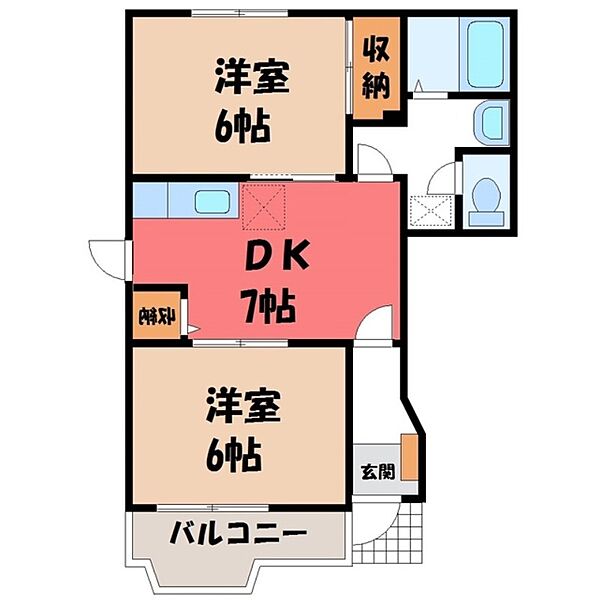 ヴィラフォーレ ｜栃木県小山市大字犬塚(賃貸アパート2DK・1階・44.34㎡)の写真 その2