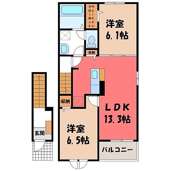 サニーレジデンス III ｜栃木県小山市大字乙女(賃貸アパート2LDK・2階・59.55㎡)の写真 その2