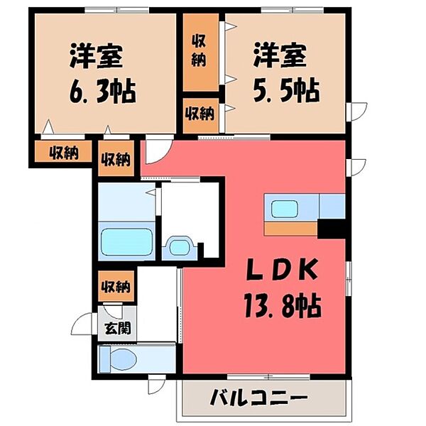 ブライトホルン ｜栃木県下都賀郡野木町大字丸林(賃貸アパート2LDK・2階・60.13㎡)の写真 その2