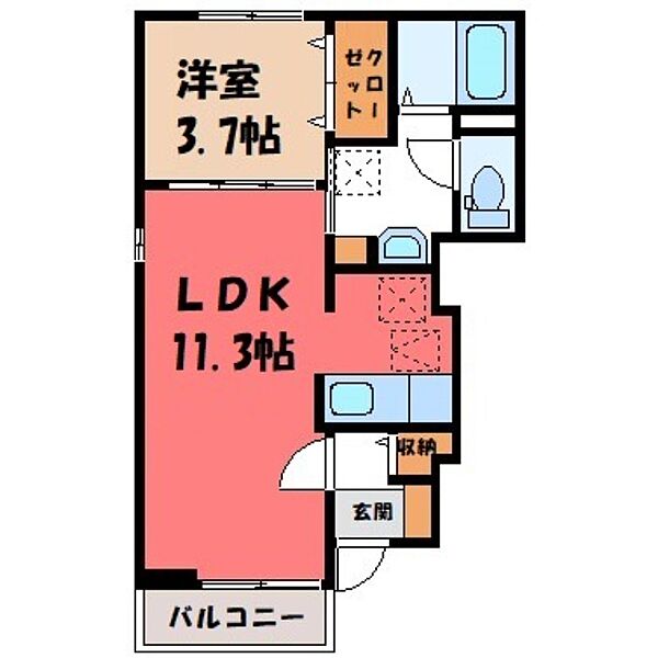 ハミングバード ｜栃木県栃木市大平町富田(賃貸アパート1LDK・1階・37.13㎡)の写真 その2