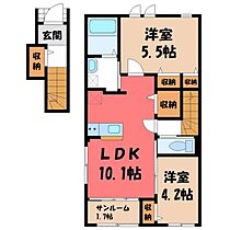 クリビア II  ｜ 栃木県下野市小金井2丁目（賃貸アパート2LDK・2階・55.66㎡） その2