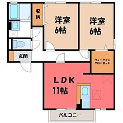 JR東北新幹線 小山駅 徒歩27分の賃貸アパート 1階2LDKの間取り