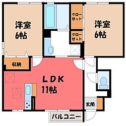JR水戸線 結城駅 徒歩14分の賃貸アパート 1階2LDKの間取り
