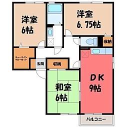 JR東北新幹線 小山駅 徒歩35分の賃貸アパート 2階3DKの間取り