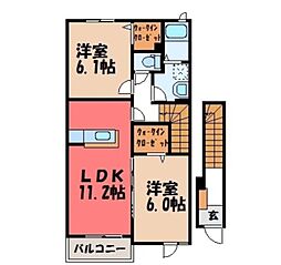JR水戸線 川島駅 8.4kmの賃貸アパート 2階2LDKの間取り