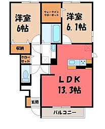 JR水戸線 結城駅 徒歩24分の賃貸アパート 1階2LDKの間取り