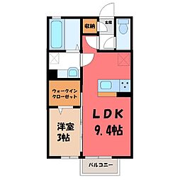 JR水戸線 小田林駅 徒歩12分の賃貸アパート 1階1LDKの間取り