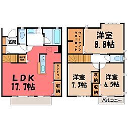 JR東北本線 自治医大駅 徒歩17分の賃貸アパート 1階3LDKの間取り