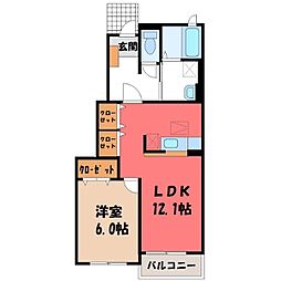 JR東北本線 小山駅 3.2kmの賃貸アパート 1階1LDKの間取り