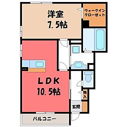 東武日光線 合戦場駅 徒歩10分の賃貸アパート 1階1LDKの間取り
