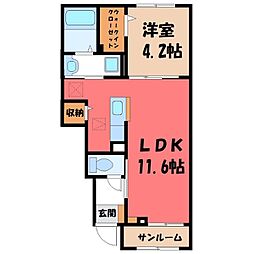 小山市西城南5丁目アパート 1LDKの間取図画像
