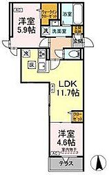 セレスティア六町II 1階2LDKの間取り