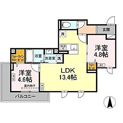 セレスティア南花畑III 3階2LDKの間取り