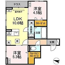 セレスティア西綾瀬 1階2LDKの間取り