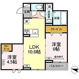 セレスティア西綾瀬 3階2LDKの間取り