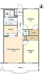 メトロステージ一ツ家 1階2LDKの間取り