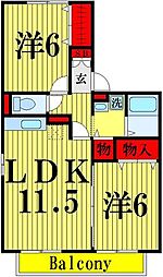 アリエル 2階2LDKの間取り