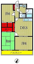 パークヒル東和 2階3DKの間取り