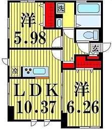 アレッサ 2階2LDKの間取り