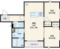 仮）デルソル千住II 2階2LDKの間取り