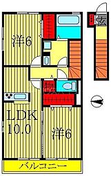 オアシス パティオ 2階2LDKの間取り