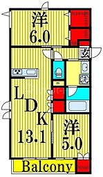 Bonheur de Chien Kitaayase 2LDKの間取図画像