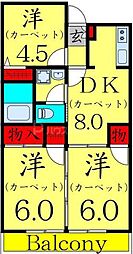 ガーデンヒル牛込 3DKの間取図画像