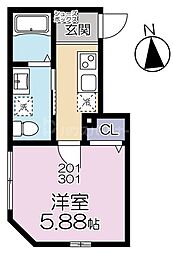 グランシャレー千住旭町 1Kの間取図画像