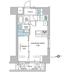 プレディアコート北千住 1LDKの間取図画像