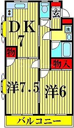 ラフレシア・ハイツ 2DKの間取図画像