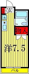 第12ヒカリハイツB ワンルームの間取図画像