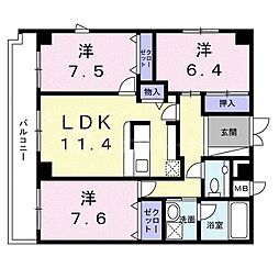 カルナック石鍋 3LDKの間取図画像