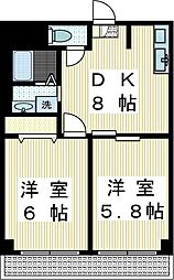 オーチャード登戸 2DKの間取図画像