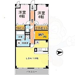 エクセルコート奈良南 3階2SLDKの間取り