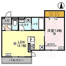 アウスレーゼ高畑 1階1LDKの間取り