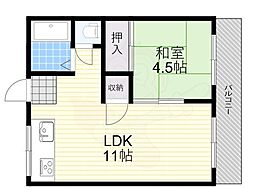 寺本ハイツB棟 1LDKの間取図画像