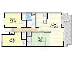 CERES学園前 4階3LDKの間取り
