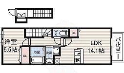 ジェルメ中山A 2階1LDKの間取り