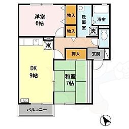 クラスターコート 2階2LDKの間取り