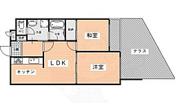 近鉄奈良線 富雄駅 徒歩10分の賃貸マンション 1階2LDKの間取り