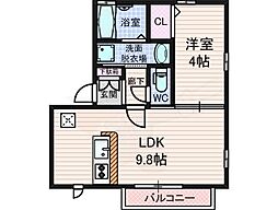 ルーナ西大寺 1階1LDKの間取り