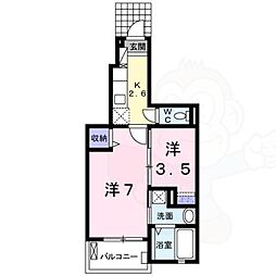 ガーデンヴィラA棟 2Kの間取図画像