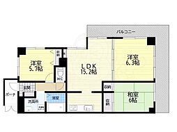サザンヒルズ学園前5番館 3LDKの間取図画像