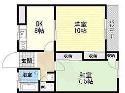 ハイツ平沼 2DKの間取図画像