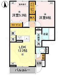 グランヴェール西ノ京 2LDKの間取図画像