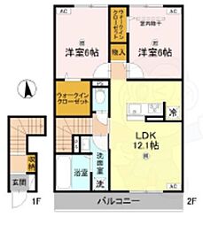 グランヴェール西ノ京 2LDKの間取図画像