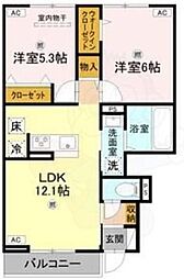 グランヴェール西ノ京 2LDKの間取図画像