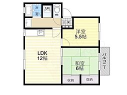スカイハイツ喜里ケ丘B棟 2LDKの間取図画像